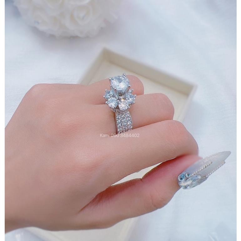 Nhẫn nữ xi bạch kim hột cao siêu sáng