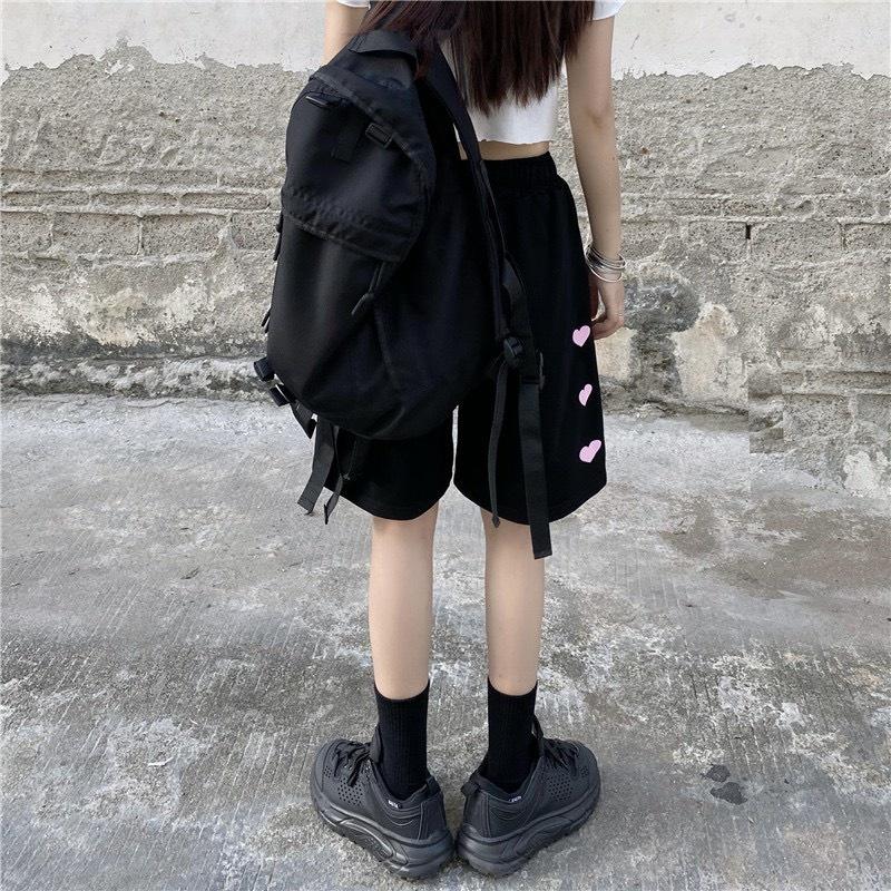 Quần đùi thụng chữ tim hồng quần short ngố lửng ulzzang nam nữ unisex phong cách Hàn Quốc