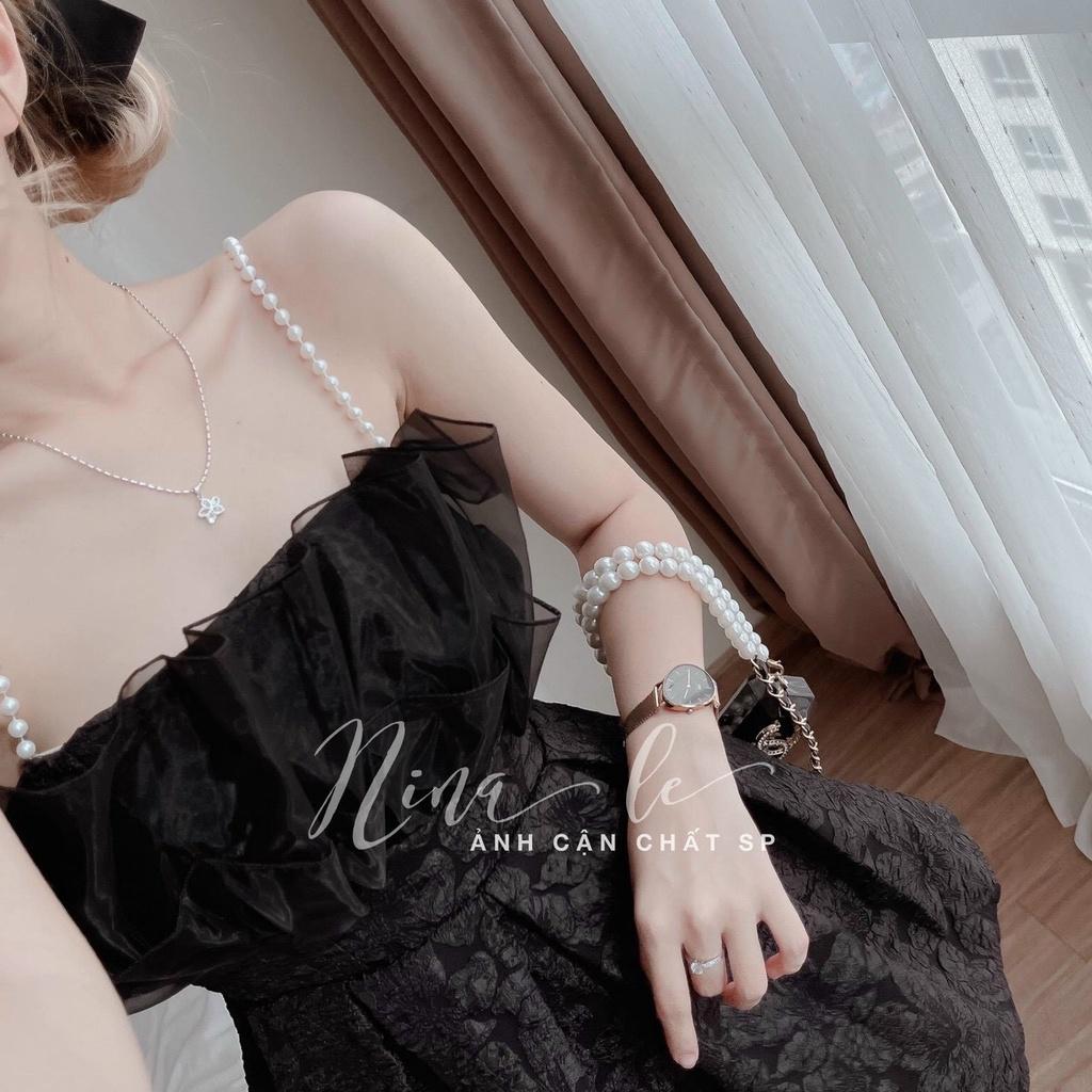 FREE SHIP Đầm váy nữ dây cườm 2 màu siêu xinh họa tiết hở lưng quyến dũ gấm xòe tôn dáng DS