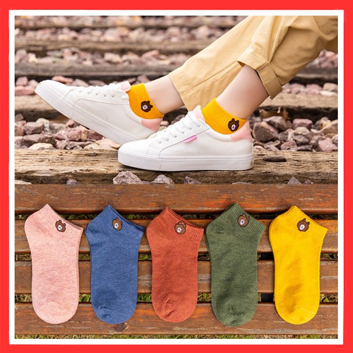 Combo 10 đôi Tất nữ gấu ngắn cổ vải cotton khử mùi thoáng khí thấm hút mồ hôi