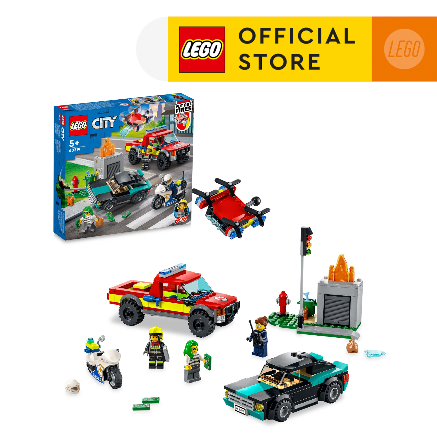 LEGO City 60319 Xe cứu hỏa &amp; cảnh sát truy bắt tội phạm (295 chi tiết)