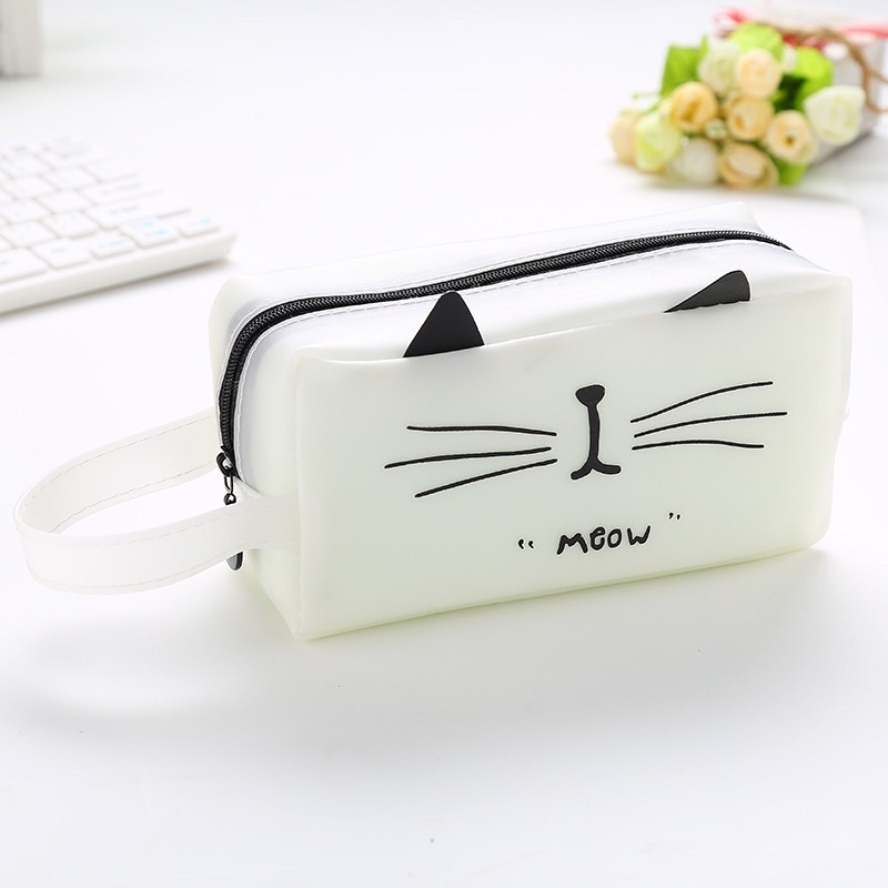 Hộp đựng bút hình mèo dễ thương, ngăn chứa rộng rãi chất liệu da mềm