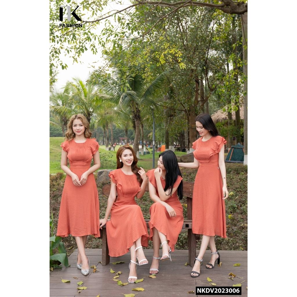 Đầm Xòe NK FASHION Thiết Kế Cổ Tròn Tay Cánh Tiên Thanh Lịch Nữ Tính Chất Vải Nhập Hàn Cao Cấp NKDV2303006