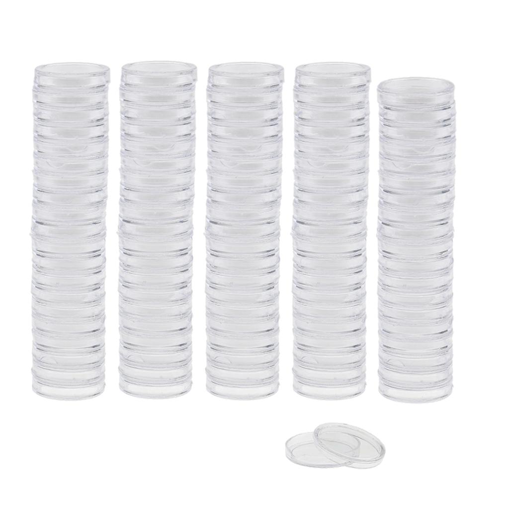 100pcs Clear Round Plastic Coin Capsules Container Storage Holder Case