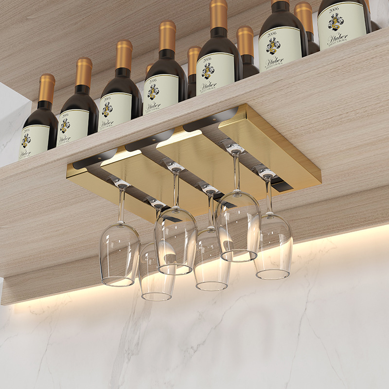 Giá Treo Ly Rượu Quầy Bar 4-8 Ly Mạ Vàng Kim Loại Cao Cấp - Hàng Nhập Khẩu