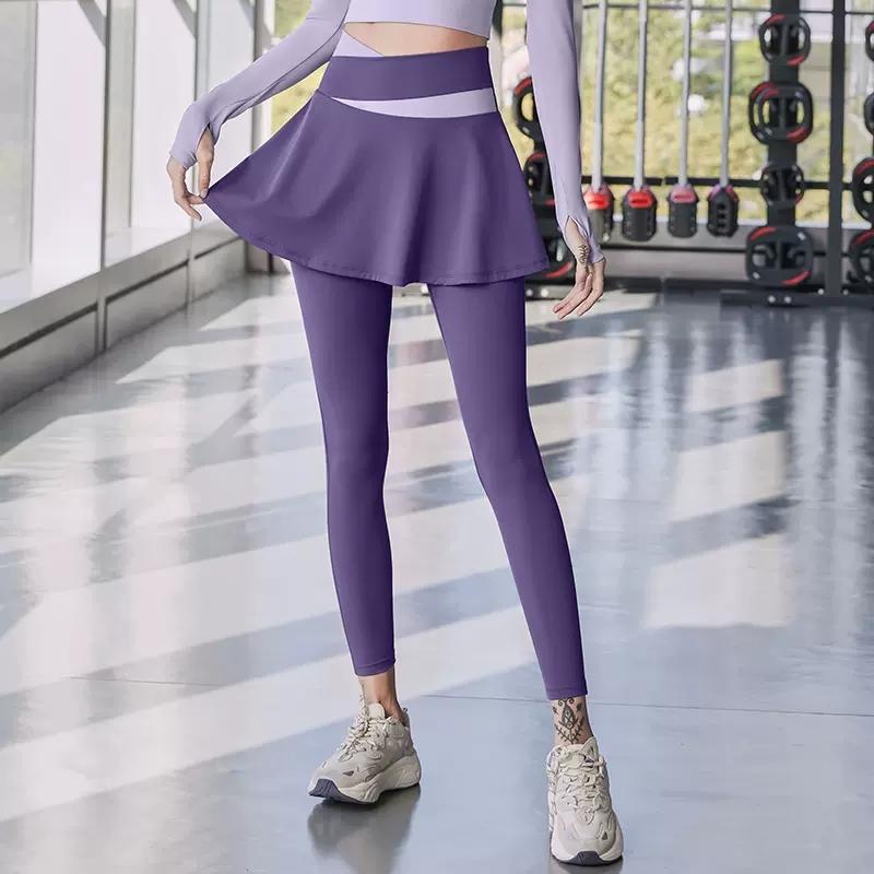F.Dyraa phụ nữ quần yoga chạy bộ quần legging túi đàn hồi cao với váy với quần legging tập thể dục quần áo nữ Color: Coffee Size: S