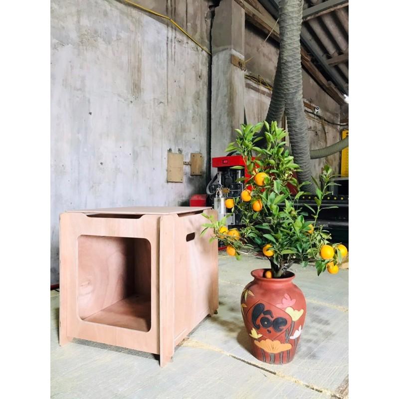 Nhà hộp vuông cho mèo, size L, gỗ Plywood thô chịu nước.