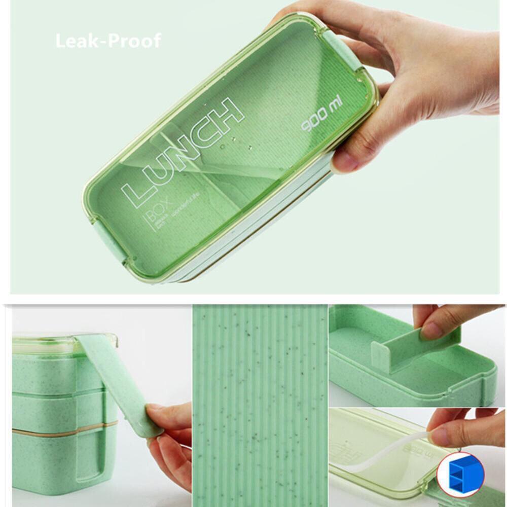 Hộp Cơm 3 Tầng Lúa Mạch Kèm Thìa,Dĩa