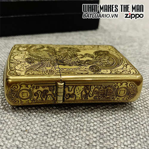 Bật Lửa Zippo 168 Khắc Kỳ Lân Ngậm Tiền Vàng 5 Mặt – Zippo 168.Kylan