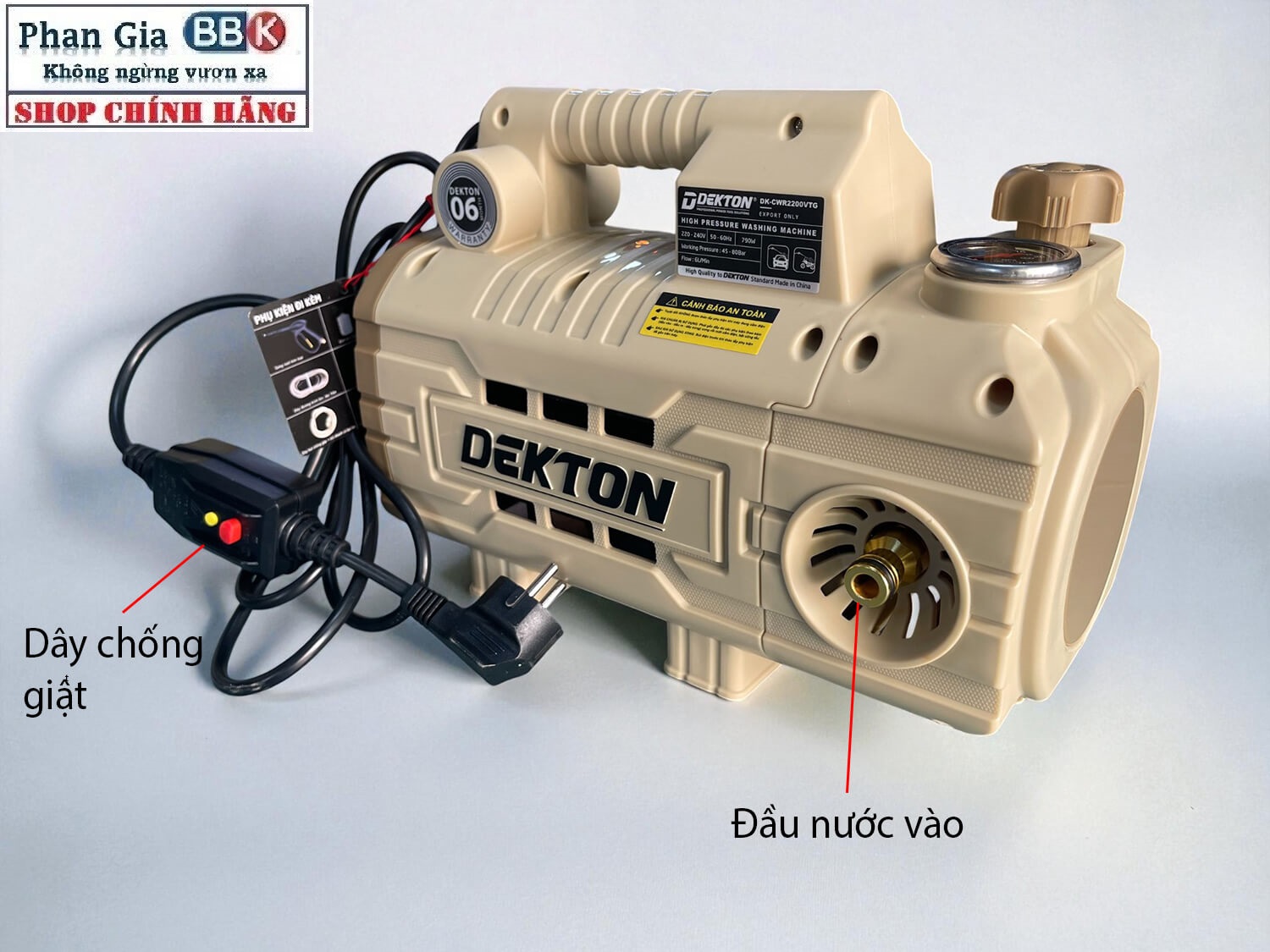 Máy Rửa Xe Có Chỉnh Áp DEKTON CWR2200VTG - Công Suất 790W - Màu BE Cổ Điển – Siêu Tiết Kiệm Nước