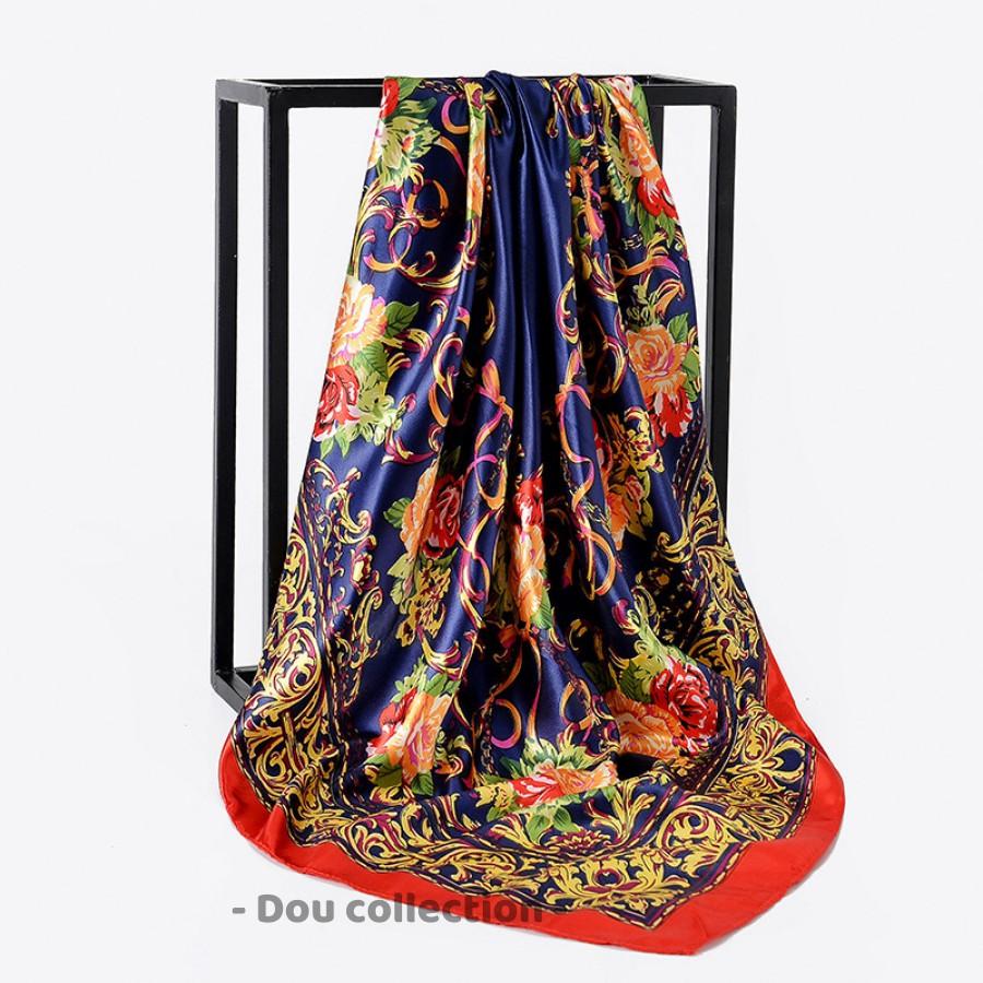 Khăn Lụa Vuông Yếm, Quàng Đầu Hotrend Hình Hoa Hồng - Chất Liệu Satin - 90x90cm - Mã KL047