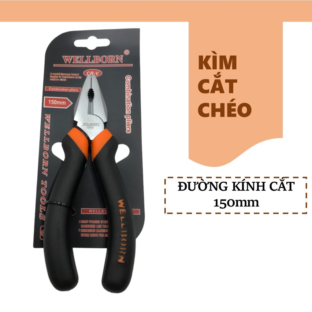 Kìm cắt chéo, kìm cắt được nhiều chất liệu khác nhau như kim loại cứng, nhựa, dây điện,.. kìm có hai kích thước 6 ", 8" , kìm kích thước 6 inch - 150mm