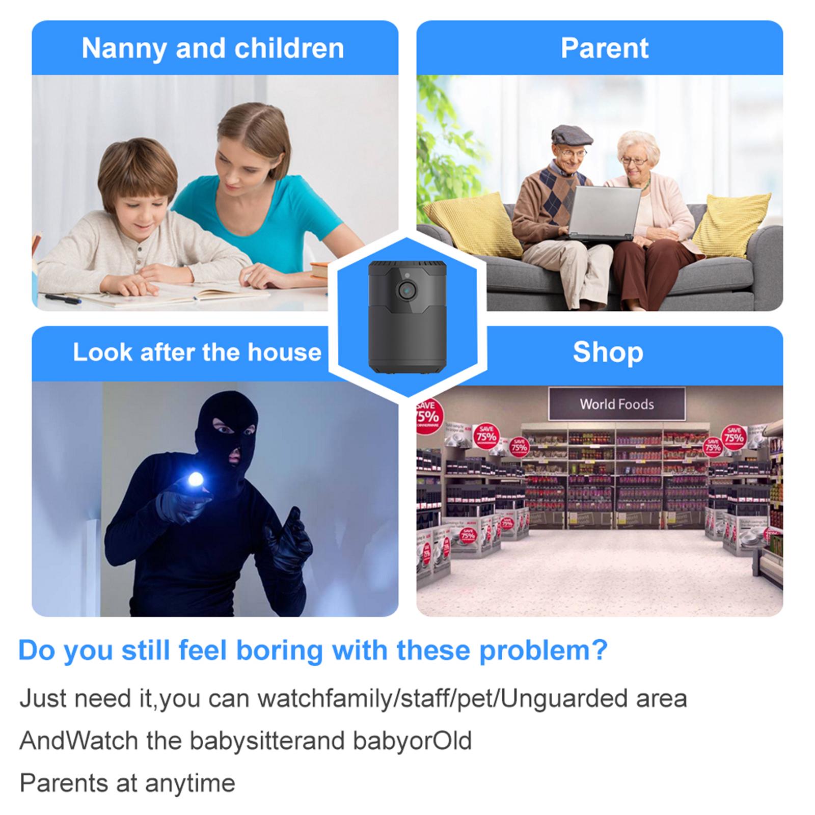 Mini WiFi Camera Security Camera LED Night Vision Motion-Tracking 1200mAh