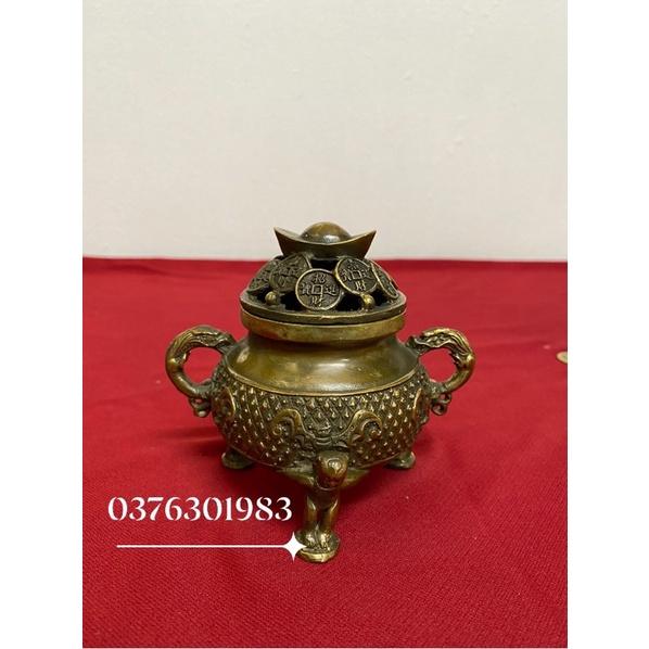 Lư xông trầm lắp vàng bằng đồng cao cấp