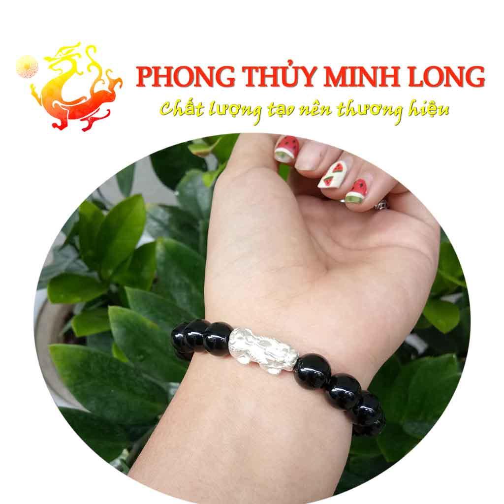 Vòng tay đá Mã Não Đen chất lượng 3A mix tỳ hưu bằng Bạc hợp mệnh Thủy và Mộc