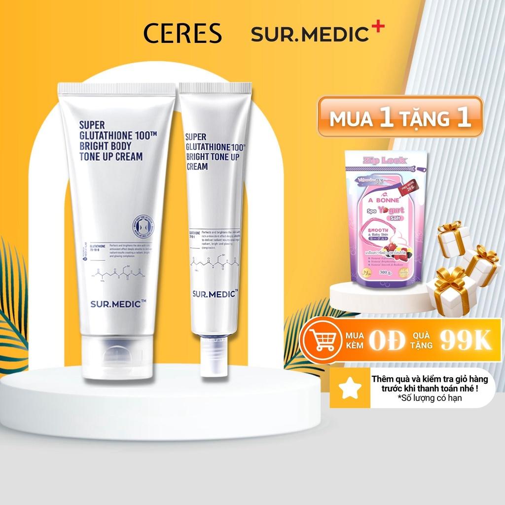 Kem Body Trắng Da Sur Medic Super Glutathione 100TM Bright Body Tone Up Cream Dưỡng Ẩm Nâng Tone 150ml &amp; 40ml