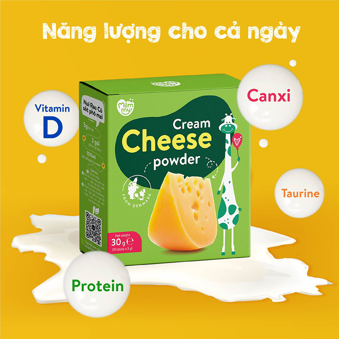 Phô mai tách muối Mămmy 1 gói 3g, dạng bột phô mai rắc cơm, cháo cho bé ăn dặm, giàu canxi, protein