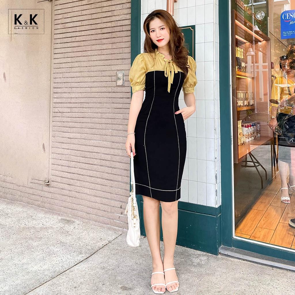 Đầm Đen Công Sở Dáng Ôm Phối Màu K&amp;K Fashion KK114-38 Chất Liệu Tuyết Mưa Phối Tơ Xốp