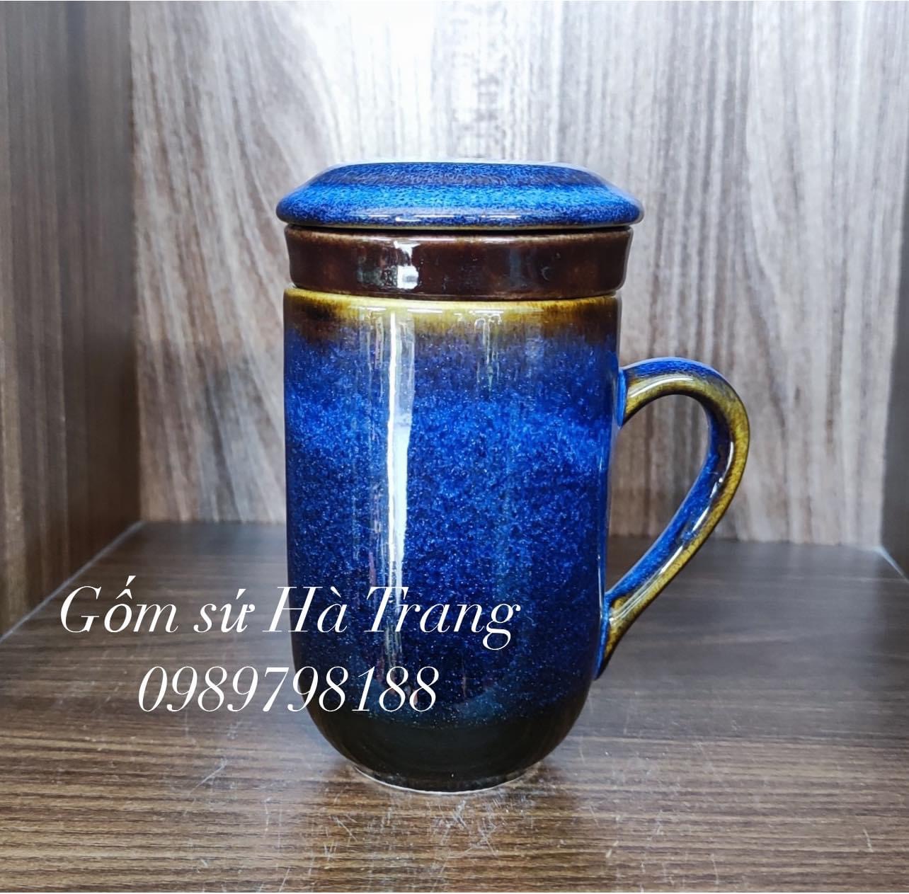 Cốc lọc trà dung tích 350ml gốm sứ Bát Tràng cao cấp men hoả biến thiên thanh