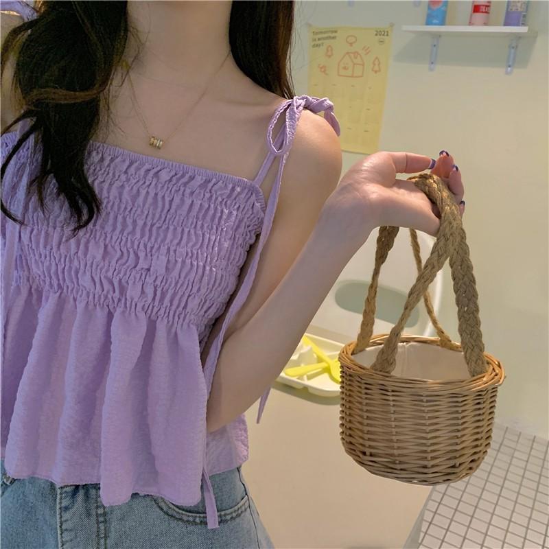 Áo Hai Dây Croptop Bo Nhún Dáng Xoè Mùa Hè