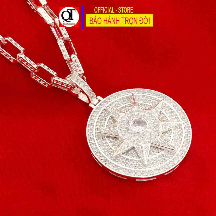 Mặt dây chuyền nam ngôi sao tám cánh chất liệu bạc ta gắn full đá rico cao cấp trang sức Bạc Quang Thản - QTMDNA14