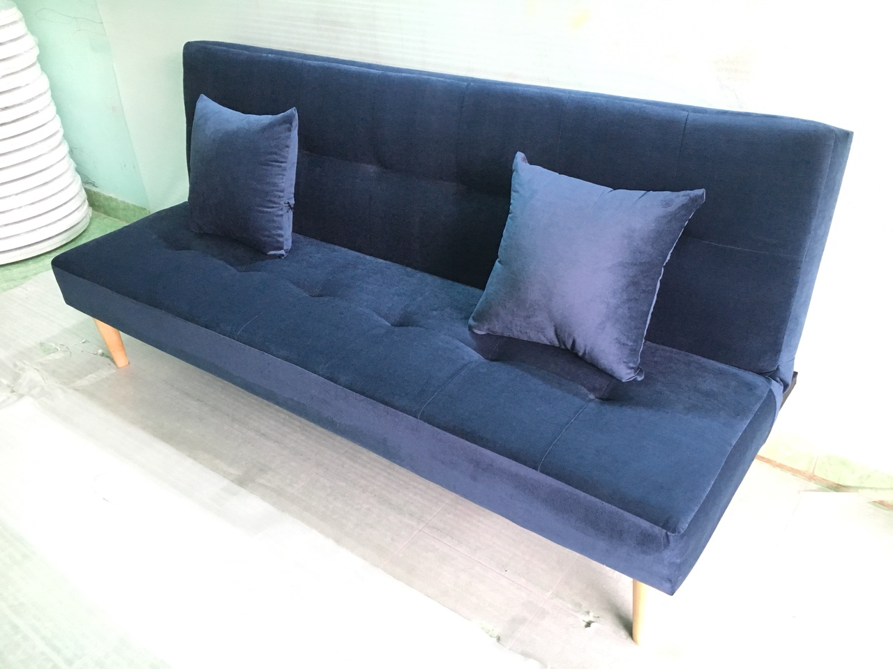 Ghế sofa bed, sofa giường xanh dương đậm nhung CG, salon phòng khách