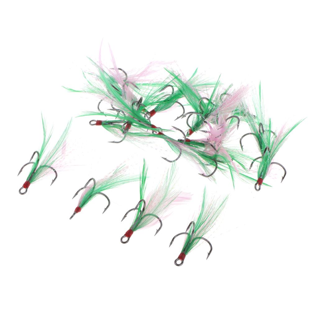20pcs Feather Fishing Hooks Treble Barbed Squid Fly Tying Lures Baits