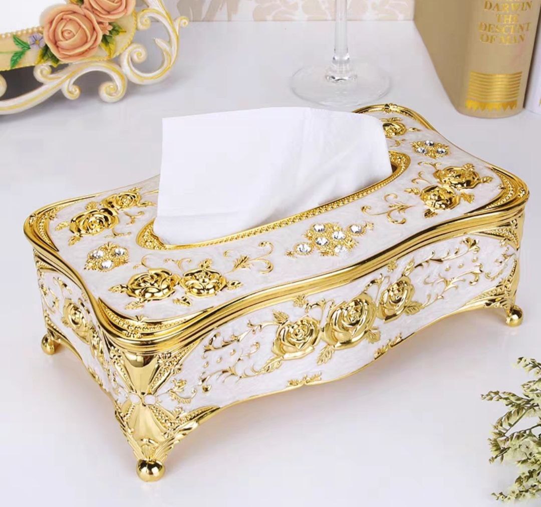 Hộp đựng khăn giấy đính hạt sang trọng (màu vàng)