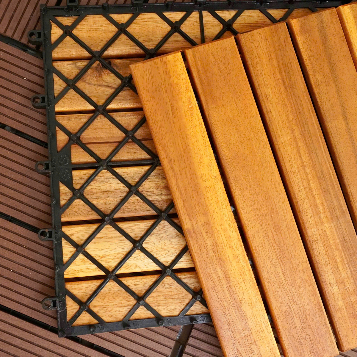 Combo 30 Vỉ Gỗ Lót Sàn Ban Công Đế Nhựa Chắc Chắn – Chống Cong Vênh, Mối Mọt, Màu Đẹp