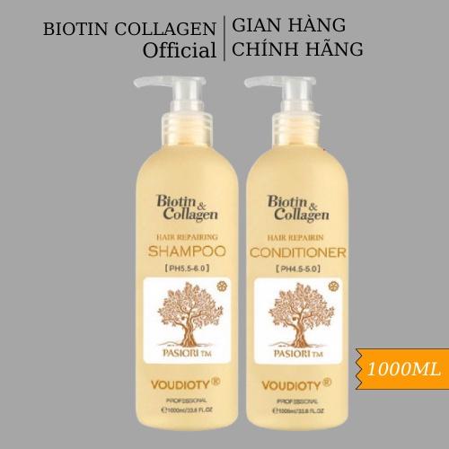 Dầu gội xả siêu mượt Biotin Collagen Repairing Voudioty vàng 1000ml