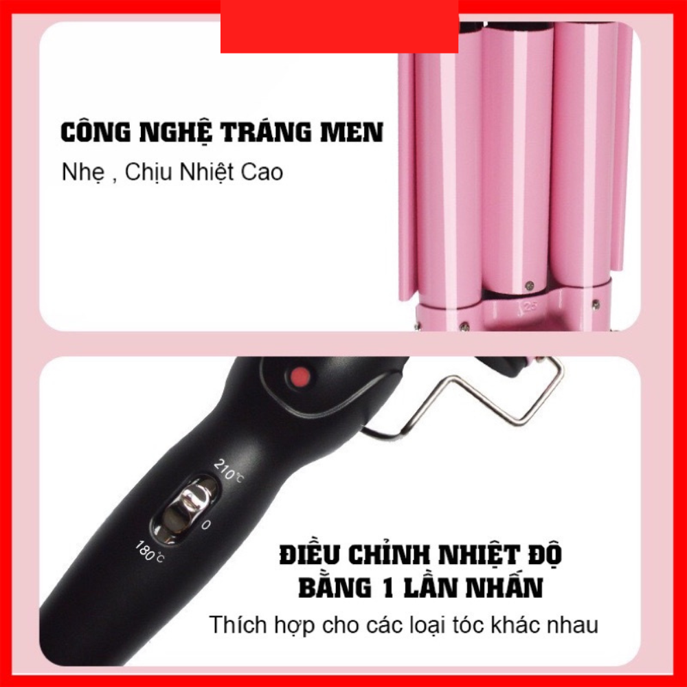 Máy uốn tóc xoăn sóng 3 trục dập sóng nước, máy uống làm tóc đẹp chuẩn salon size 22mm, 25mm