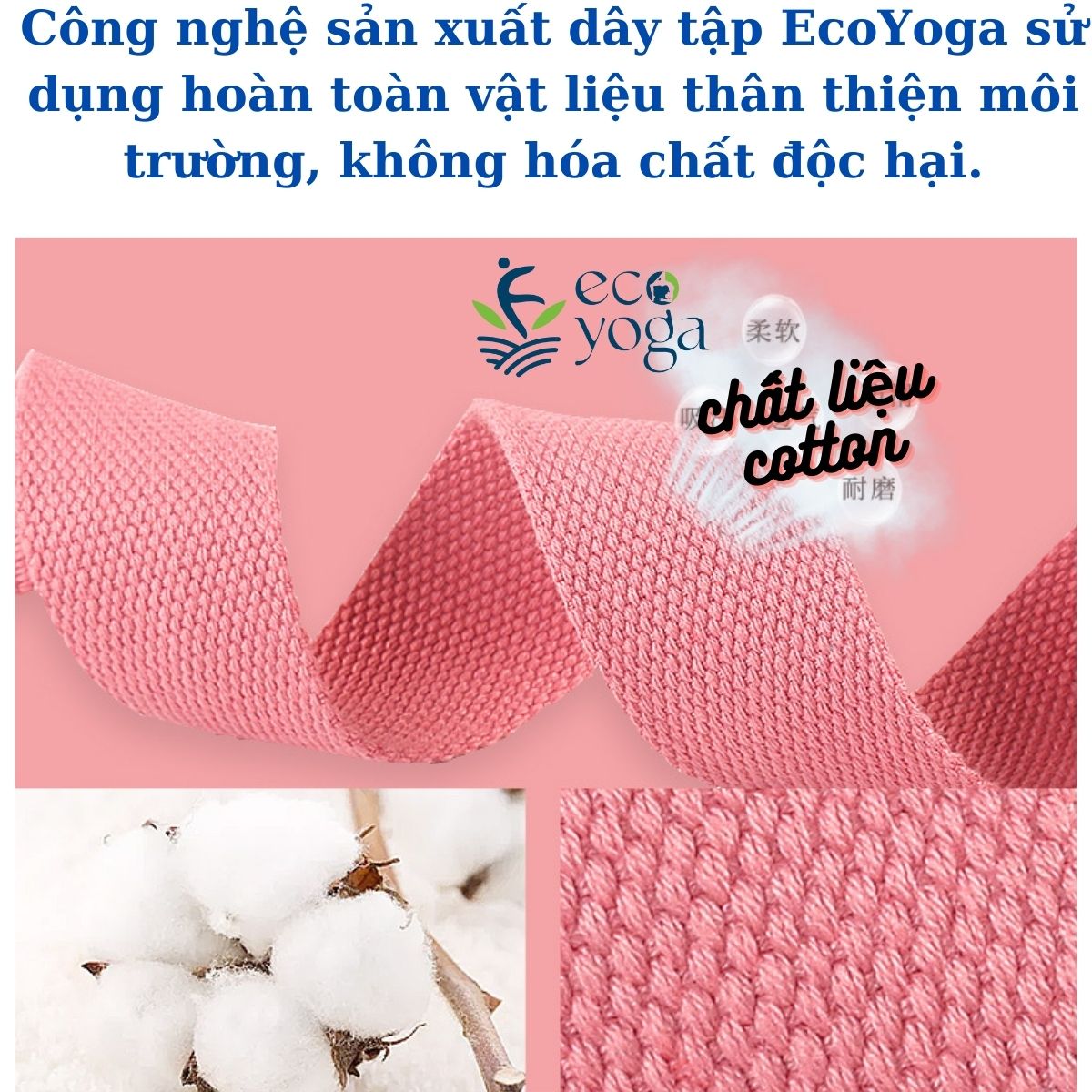 Dây Đai Tập Yoga Cotton Dài 2.5m khuyên vuông, Bản 3.8cm, Dày 2mm, hàng xuất khẩu chất liệu tự nhiên Nhiều Màu Lựa Chọn