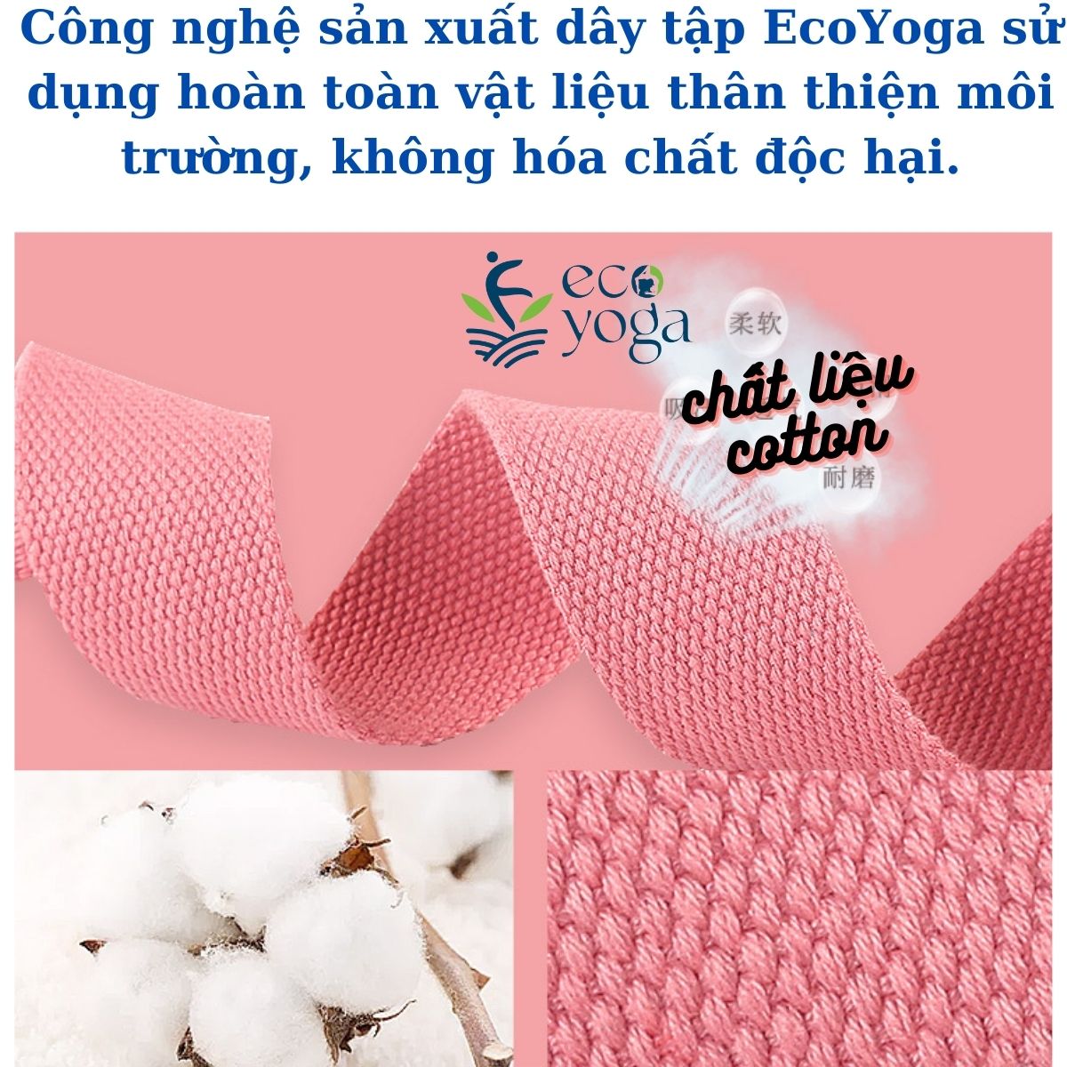 Dây tập yoga 2.5m khuyên vuông sợi bông tự nhiên, dây đai coton hữu cơ tập yoga , dây đai lưng chỉnh hình chống gù lưng