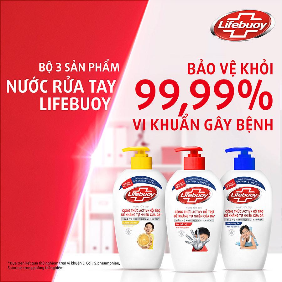 Hình ảnh Combo 2 Nước rửa tay sạch khuẩn Lifebuoy Bạc Bảo Vệ và Sữa Dưỡng Ẩm Chai 450G