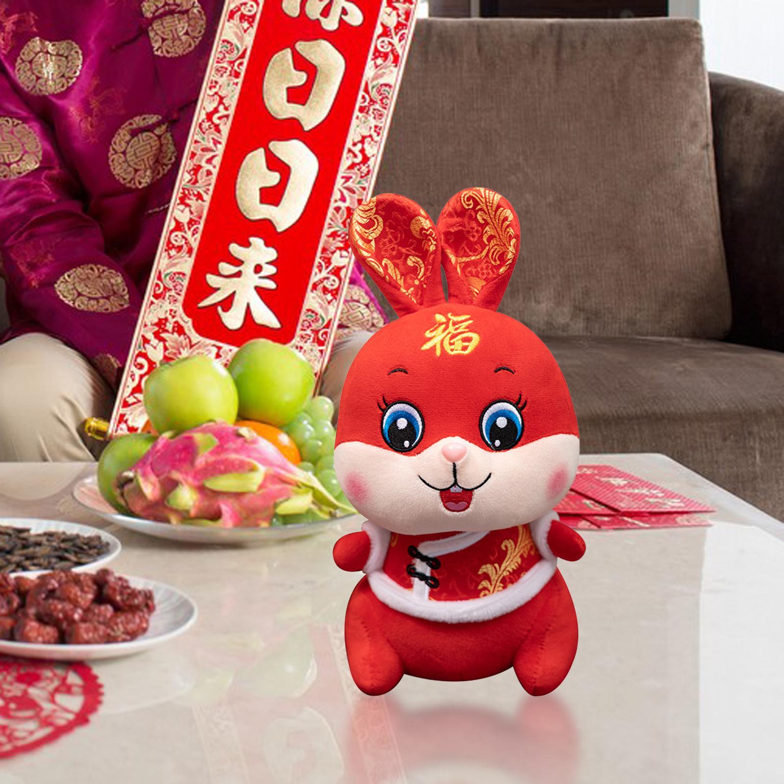 Chinese New Year Rabbit Plush Toy Blessing Throw Pillow for Table Home Gift