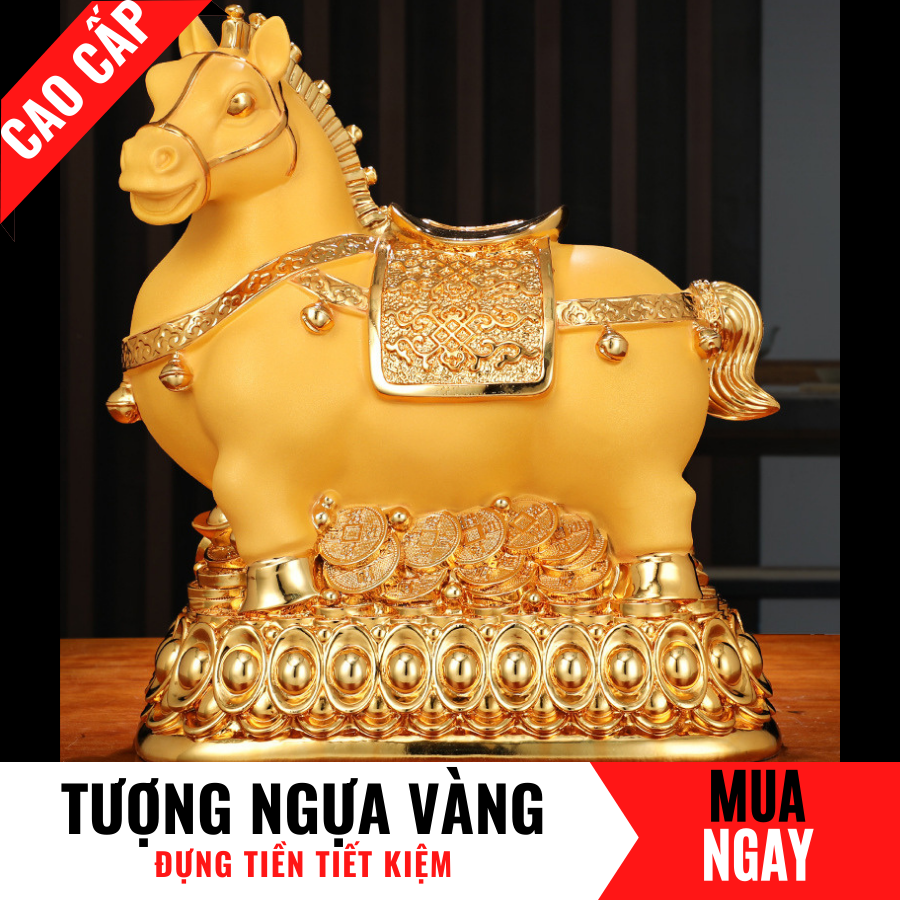 Tượng Ngựa Trang Trí Đựng Tiền Bằng Vàng Cát Mỹ Nghệ Cao 31cm