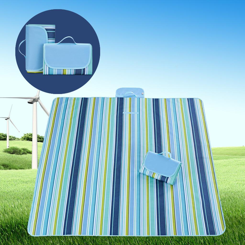Waterproof Picnic Blanket Travel Outdoor Beach Camping Rug Blue Stripe