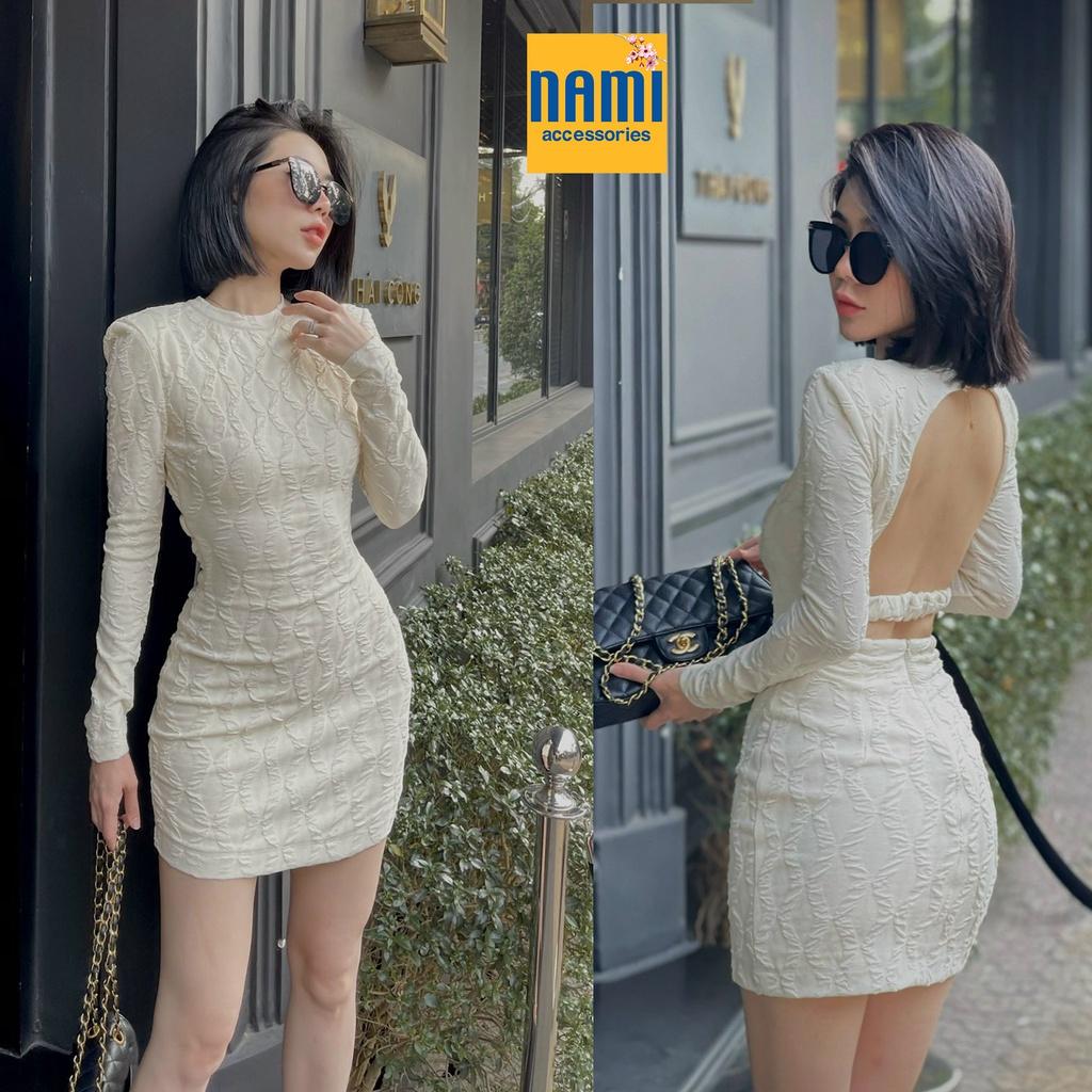 Đầm ôm body thun vân nổi tay dài cut out lưng Nanami phong cách gợi cảm quyến rũ cá tính - ATNU064