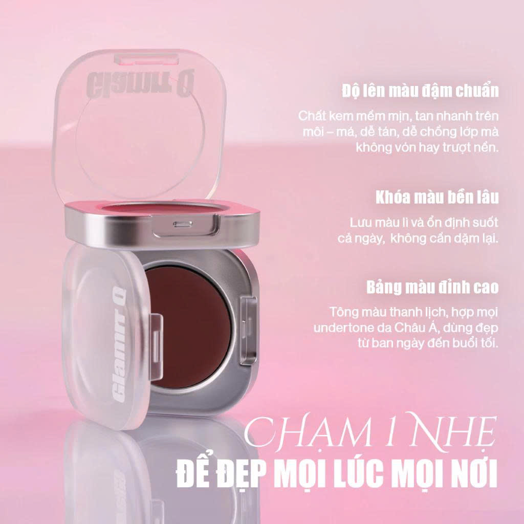 [MỚI] Má Hồng Kem Đa Năng 3-in-1 Trang Điểm Má Mắt Môi Mịn Lì Dễ Tán Bền Màu Glamrr Q Mellow Touch Lip Cheek Pot (1.8g) màu 03
