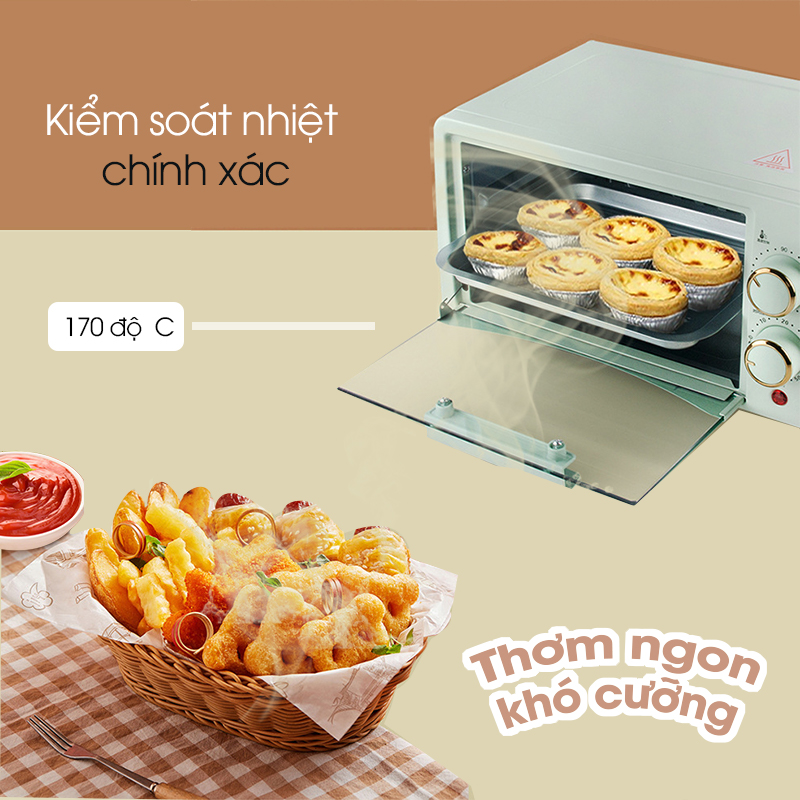 Lò Nướng Điện Mini Đa Năng Nướng Bánh, Thịt, Pizza Chín Đều 12L