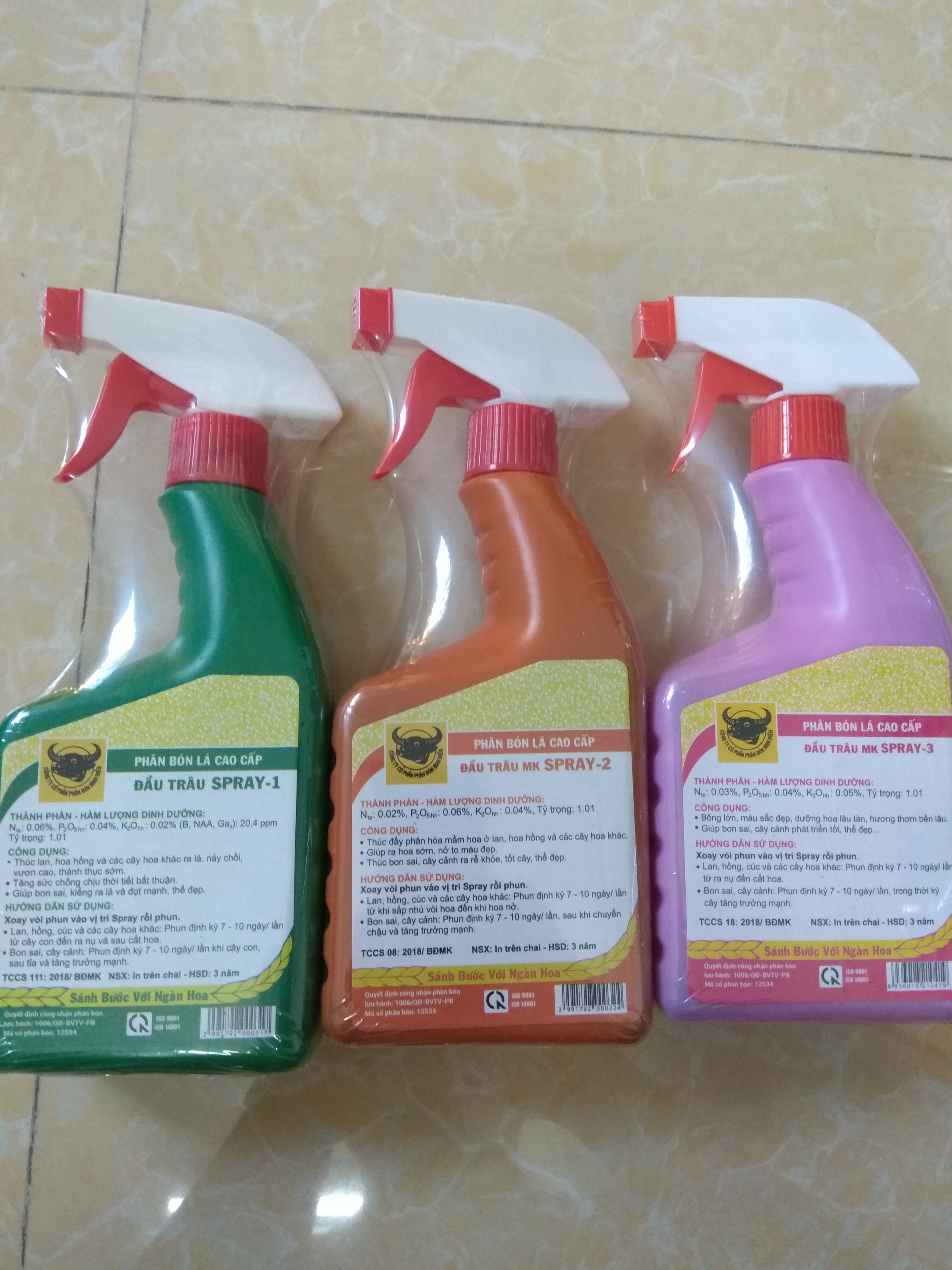 Combo 3 loại đầu trâu spray 1 nảy chồi ra lá, spray 2 kích thích ra hoa, spray 3 dưỡng hoa lâu tàn - chai 500 ml