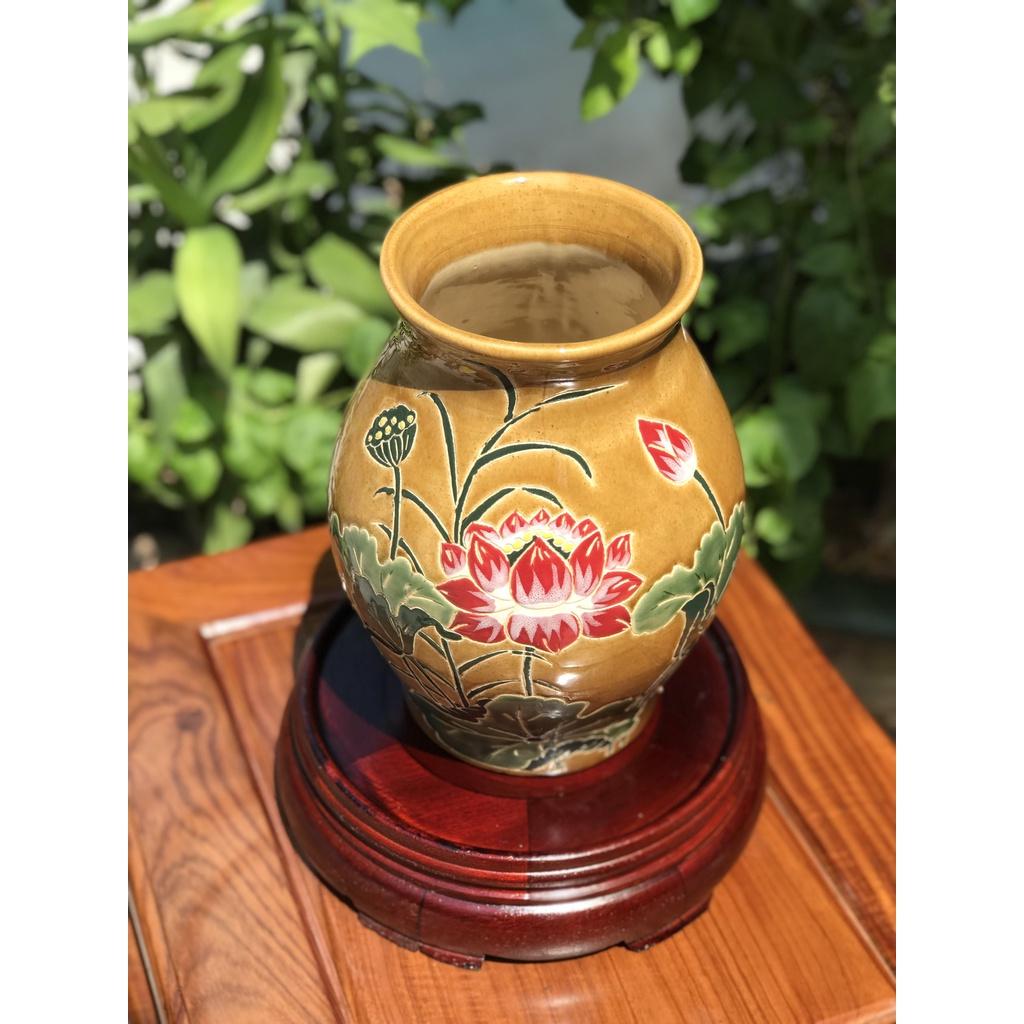 Bình Hoa Sen Ốm Da Lươn Gốm Sứ Nam Bộ,Trang Trí Decor,Cấm Hoa,Lọ Hoa,Gốm Thủ Công Vẽ Tay