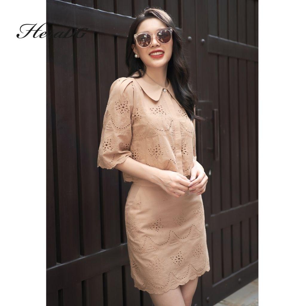 Áo Sơ Mi Công Sở Nữ HeraDG Dáng Croptop Thêu Cổ Cách Điệu, Chất Vải Thô Cao Cấp STBA024A-S