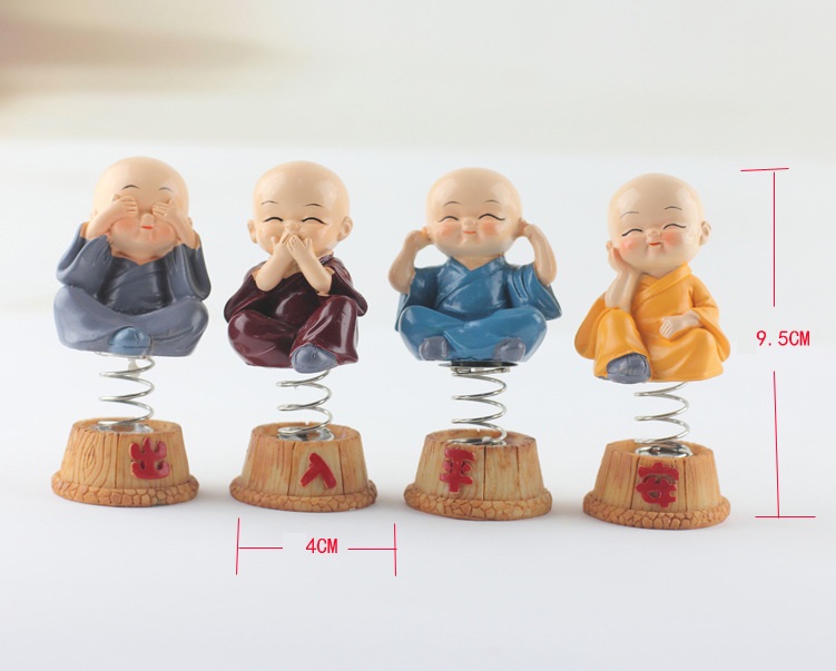 Bộ tượng 4 vị hòa thượng Tứ Không có đế lò xo, để táp lô xe hơi, xe ôtô, bàn làm việc