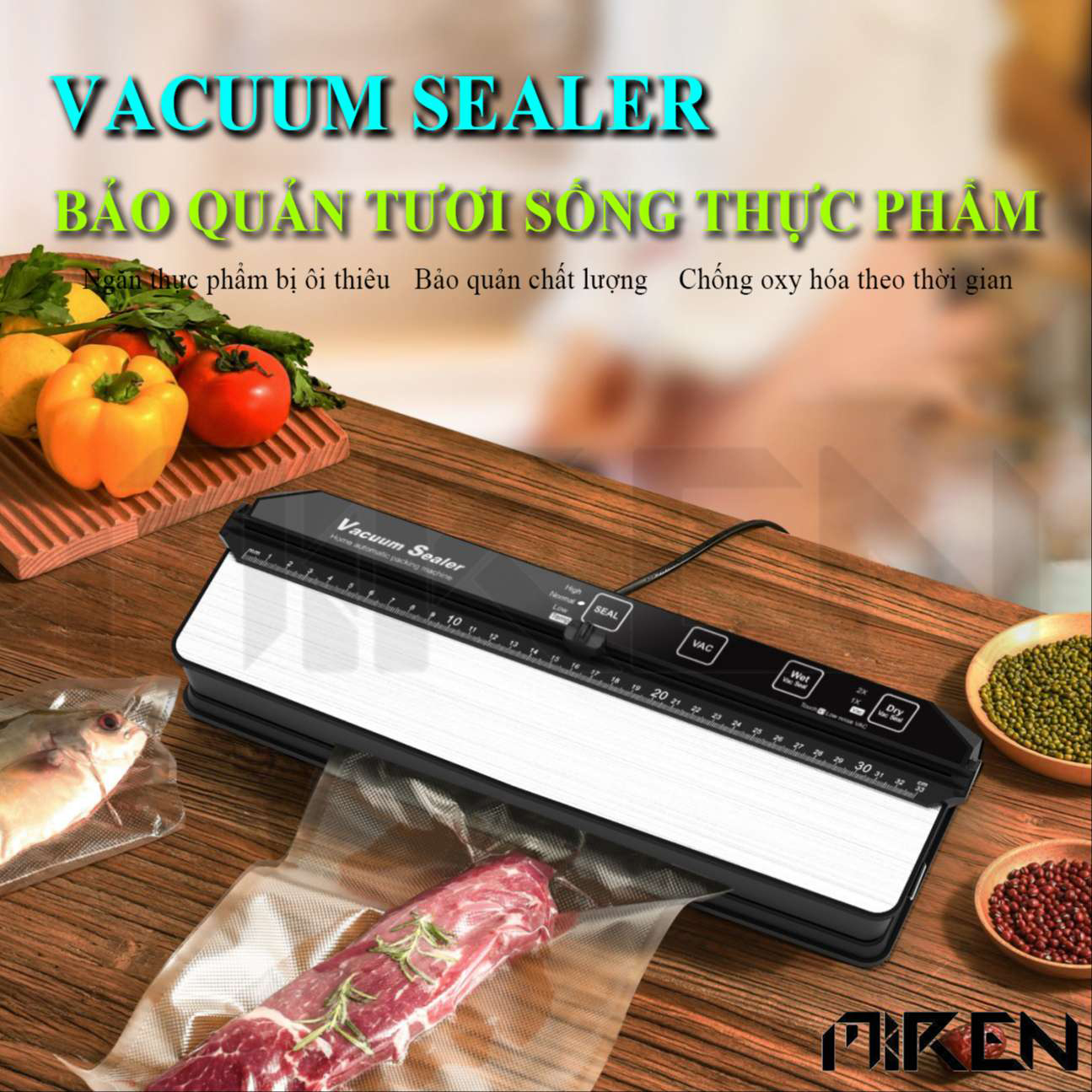 Máy Hút Chân Không Thực Phẩm Vacumm Sealer Đa Năng Hàn Miệng Túi Cao Cấp – 3 Chế Độ Ướt, Khô, Thủ Công Hút (Vac) & Hàn Miệng Túi (Seak) MR- AP13. Hàng Chính Hãng