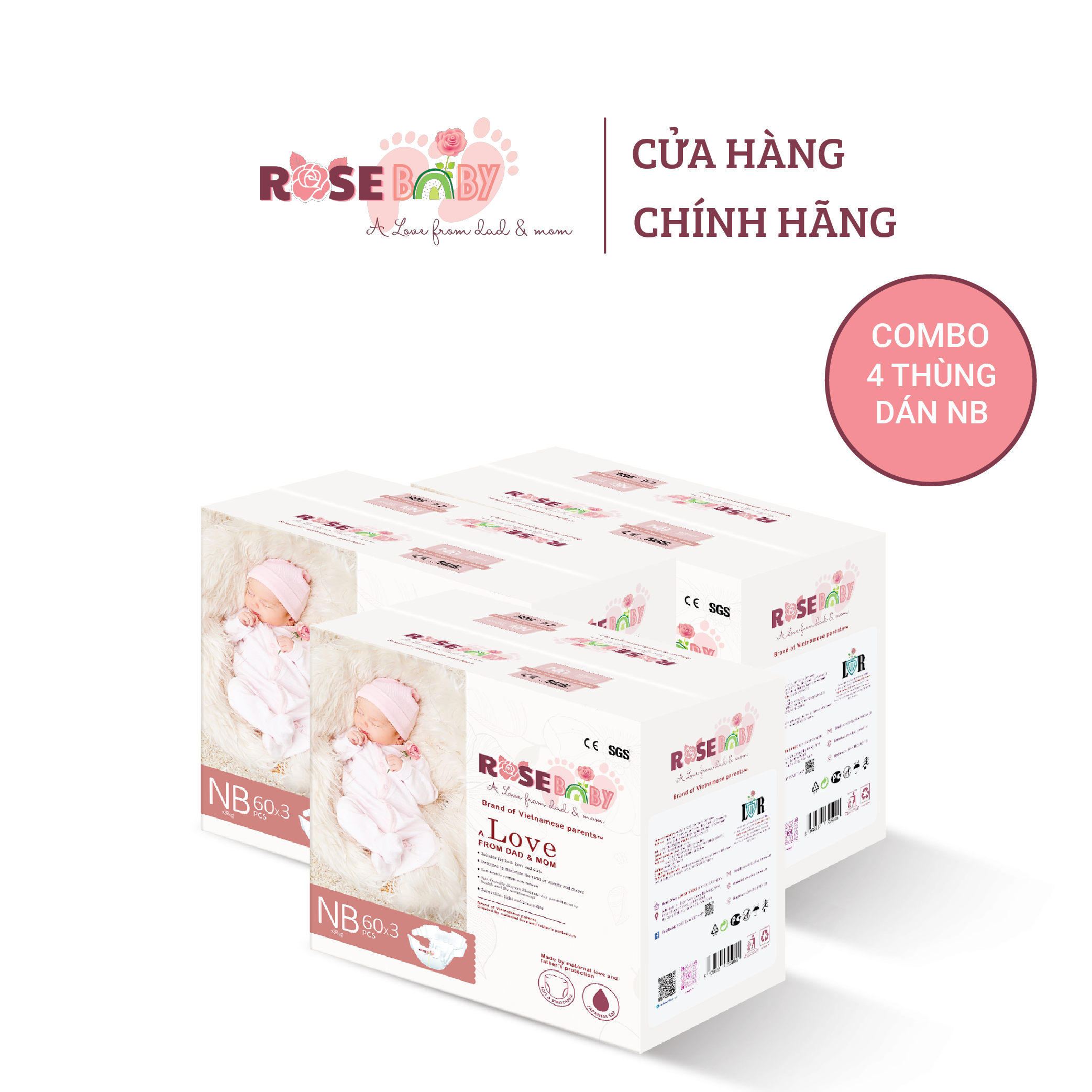 Thùng Bỉm Dán ROSE BABY Size NB