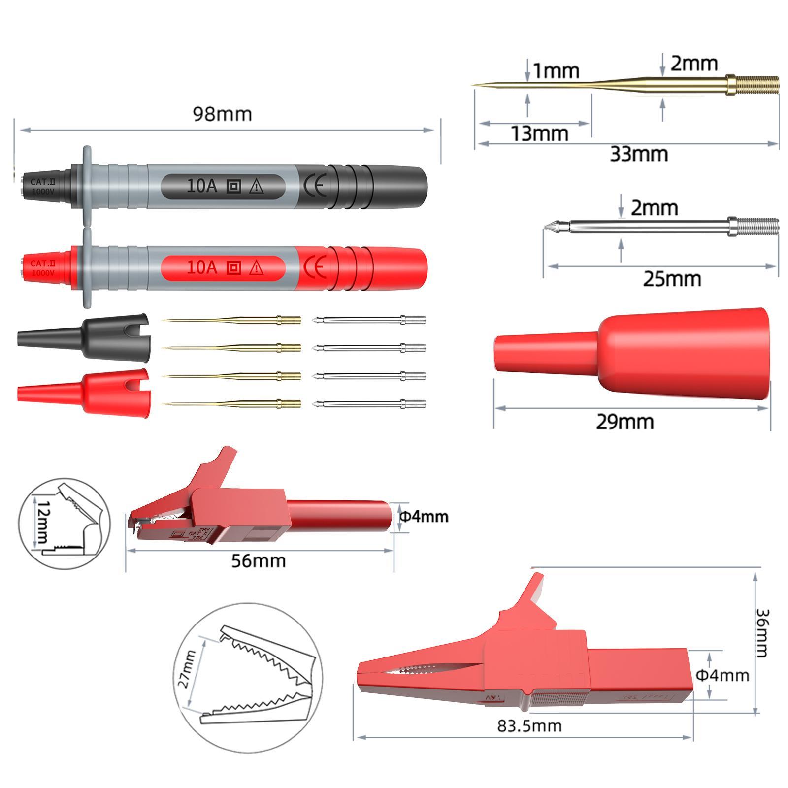 Multimeter Test Leads Kits Test Hook Clips Meter Test Probes Multimeter Pin Probes Professional for Digital Multimeter Test Leads Car Tester