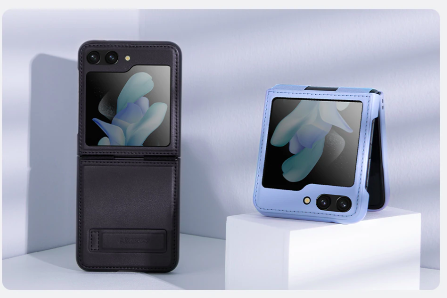  Ốp lưng cho SamSung Galaxy Z Flip 5 lưng da viền TPU cao cấp hiệu Nillkin Qin có chân đế -hàng nhập khẩu