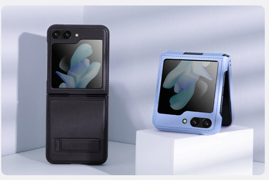 Ốp lưng cho SamSung Galaxy Z Flip 5 lưng da viền TPU cao cấp hiệu Nillkin Qin có chân đế -hàng nhập khẩu