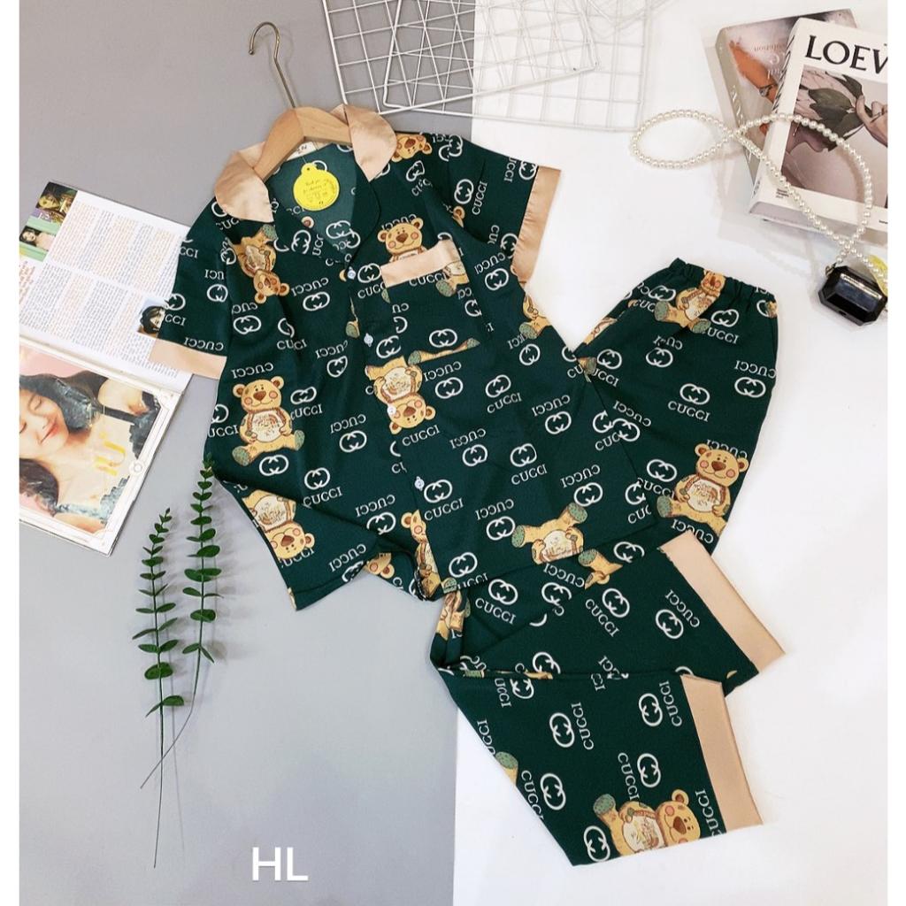 Đồ bộ nữ pijama mặc nhà, bộ ngủ dễ thương freesize vải lụa dưới 55kg quần dài áo cộc -xshop18